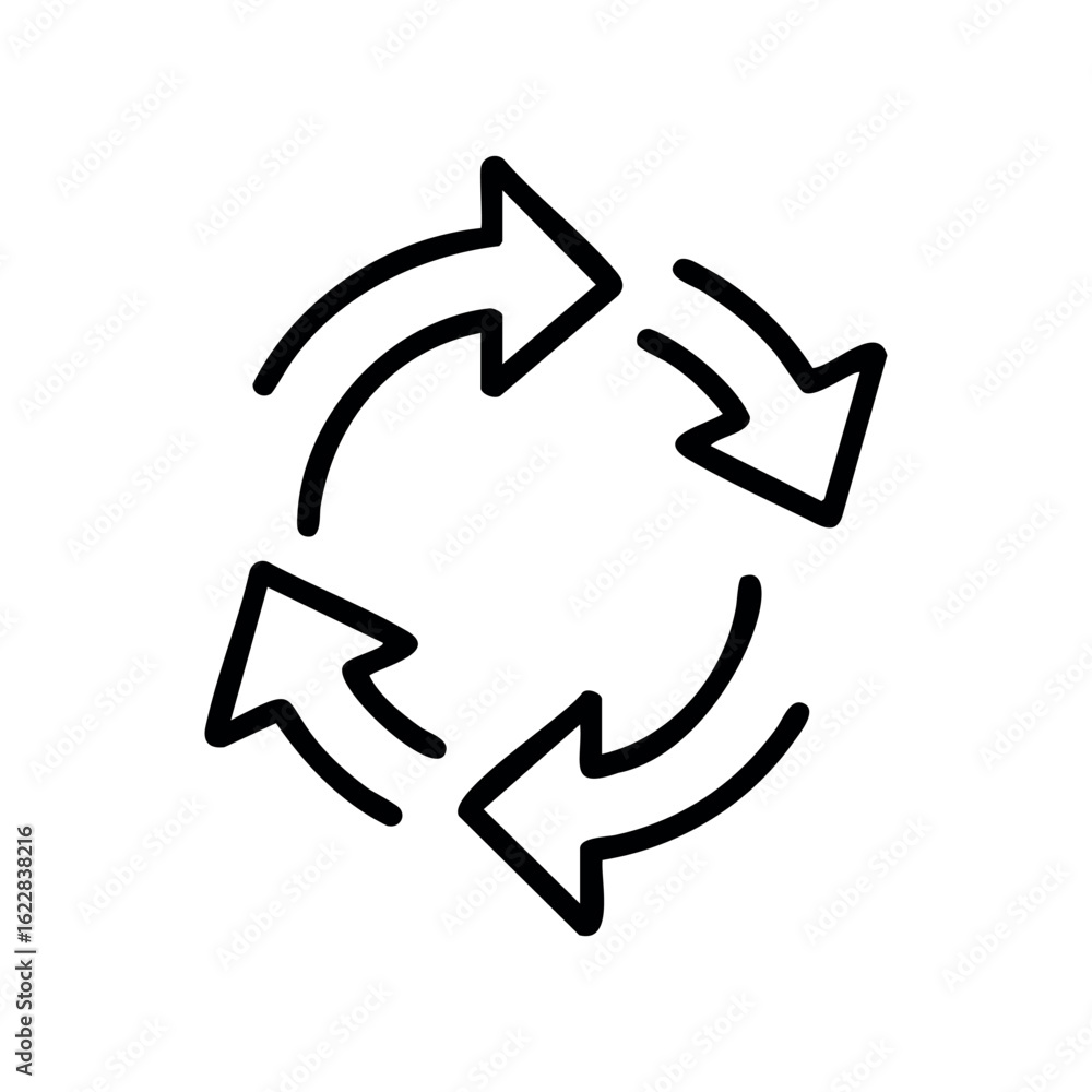 Poster three arrows forming symbolic recycling loop – stock vector icon in line style