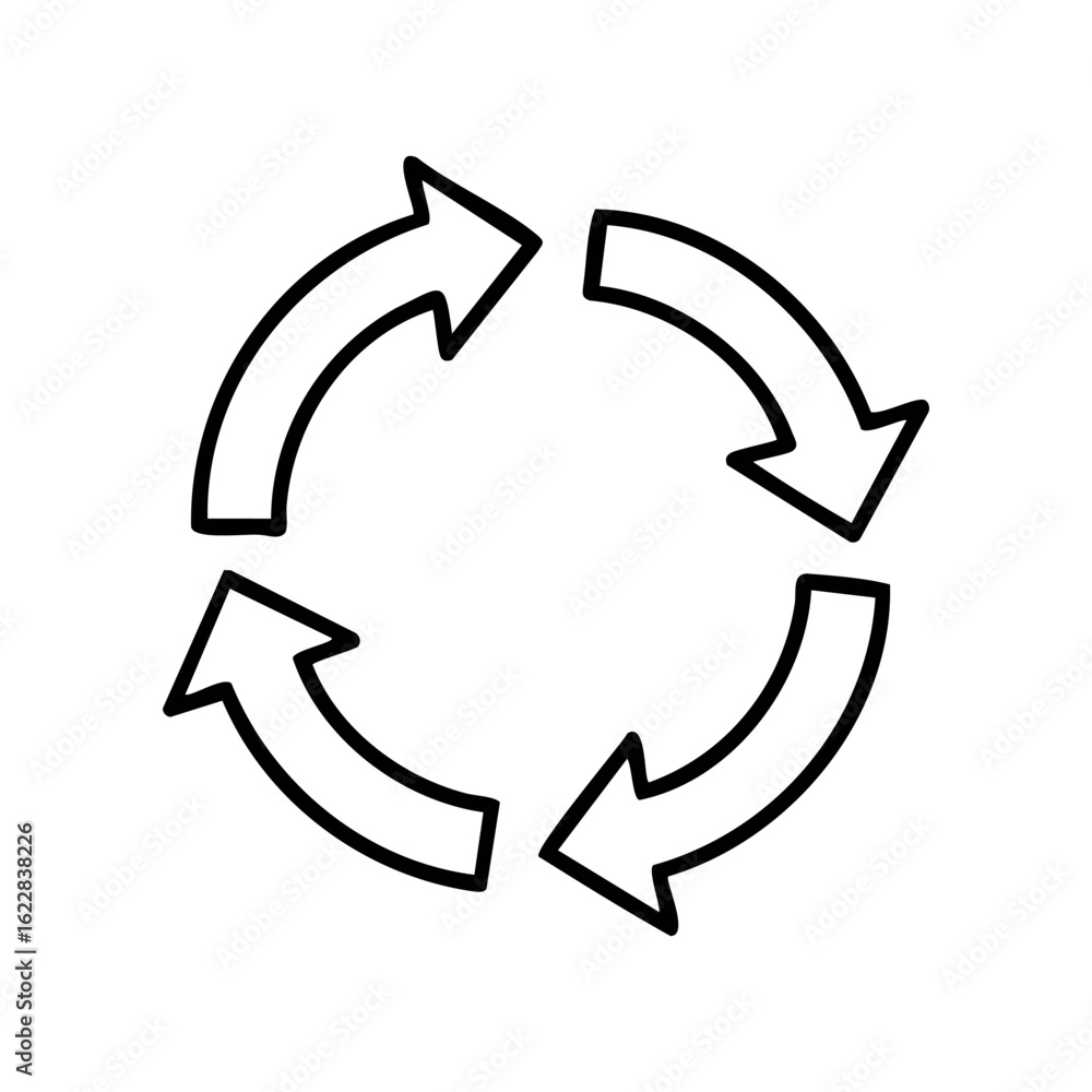 Poster black and white recycling arrows in a circle design – stock vector icon in line style