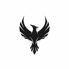 Obraz premium Stylized Black Phoenix with Outspread Wings, Sharp Feathers, and Fierce Gaze