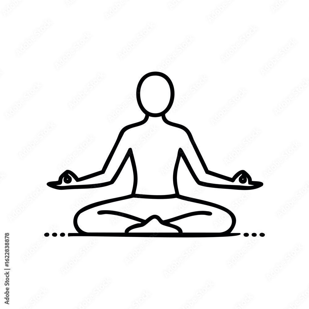Poster minimal line art of person meditating in lotus pose – stock vector icon in line style