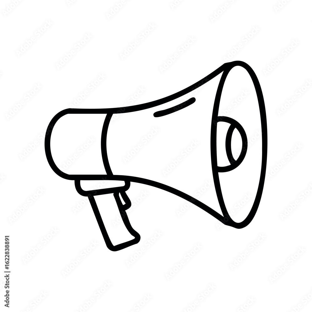 Poster simple line drawing of a megaphone icon in black and white – stock vector icon in line style