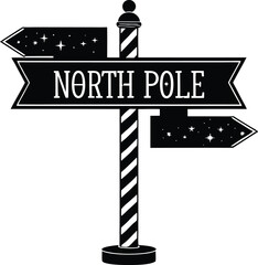 North pole signpost silhouette christmas vector illustration © Abdul