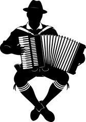 Black silhouette vector of a musician playing an accordion