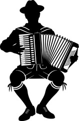 Black silhouette vector of a musician playing an accordion