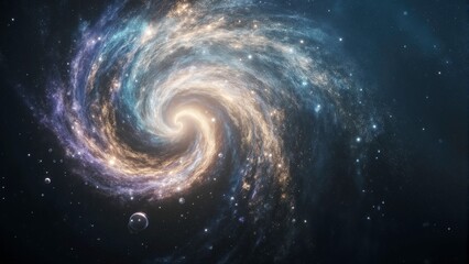 A surreal underwater scene of a glowing cosmic vortex swirling above in the water light beams, AI generative