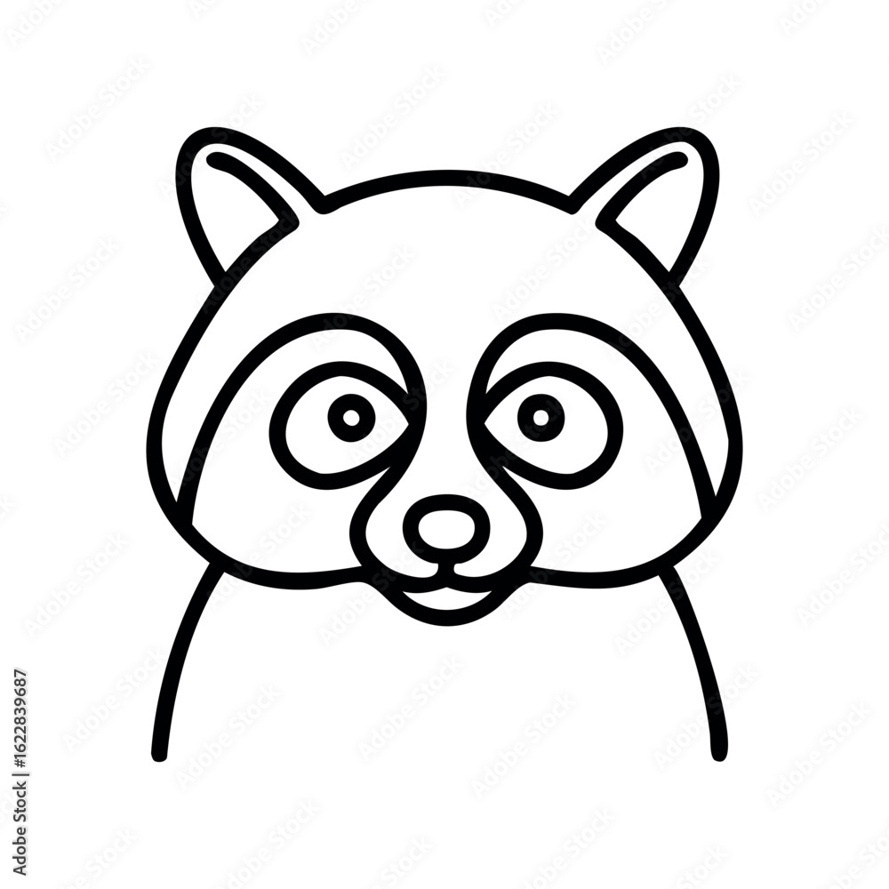 Poster simple raccoon face outline in black and white – stock vector icon in line style