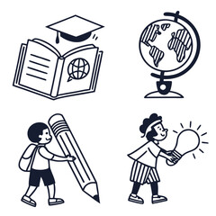 Doodle style illustrations of education and learning concepts