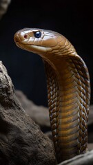 Fototapeta premium Close up of a king cobra snake, detail snake sin texture.