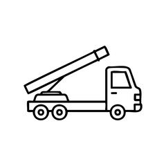 Naklejka premium Line art illustration of a construction crane truck – stock vector icon in line style