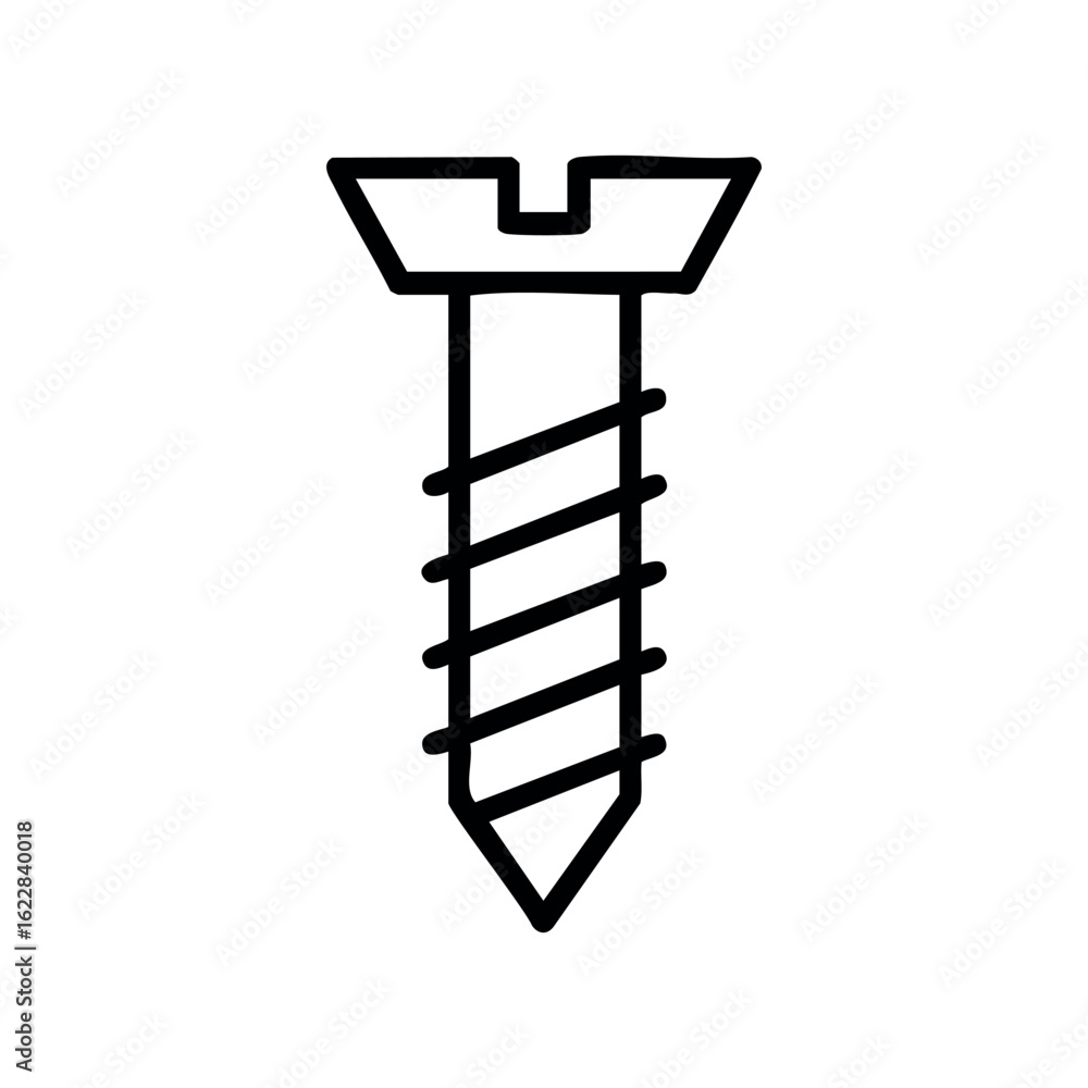 Poster line drawing of a metal screw with threaded design – stock vector icon in line style