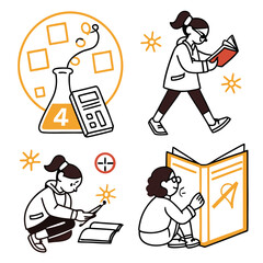 Diverse students engaged in learning and experimentation with books and science equipment