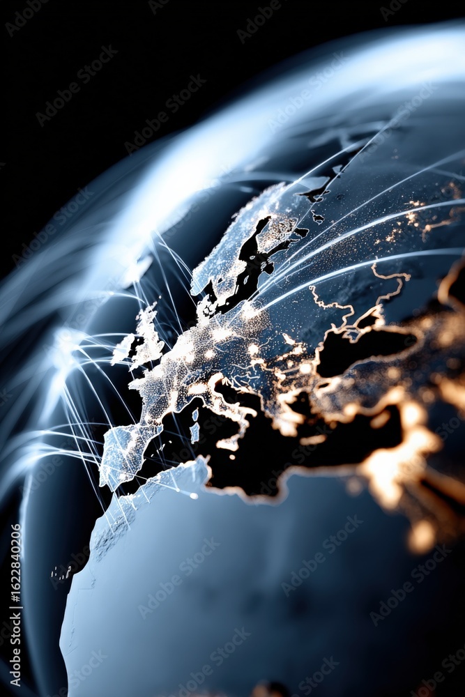 Aufkleber abstract globe view of europe highlighting data connections and global network