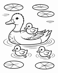  duck, mother, ducklings, family, pond, water, illustration, animal, bird, cute, nature, wildlife, sketch, drawing, cartoon, ducks, swimming, fluffy, baby, mothernature, feather, peaceful, aquatic, du