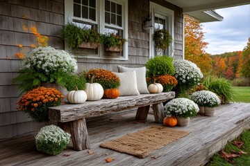 Rustic autumn porch decor