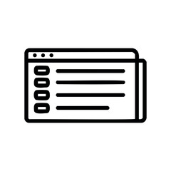 Simple line art icon of a web browser with menu list &ndash; stock vector icon in line style