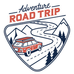 Adventure road trip with car and scenic mountain landscape