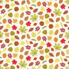 Seamless Pattern with Various Autumn Leaves – Cozy Fall Nature Design for Fabric, Wrapping Paper, Stationery, and Seasonal Decor