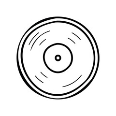 Minimalist line art of vinyl record with circular grooves – stock vector icon in line style