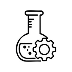 Laboratory flask and gear icon representing science and engineering collaboration &ndash; stock vector icon in line style