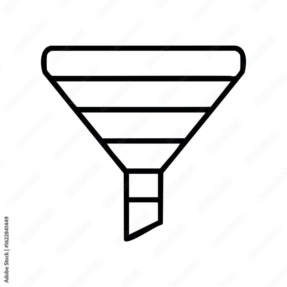 Poster simple outline of a minimalist funnel design icon in black and white – stock vector icon in line sty