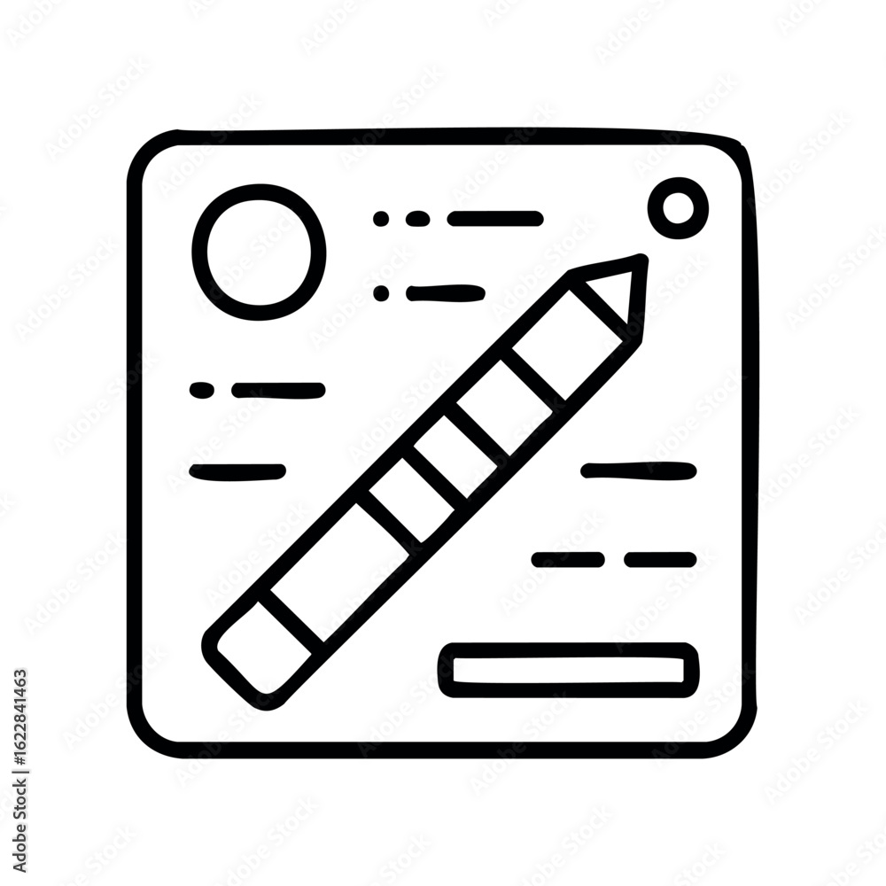 Poster simple line art of pencil and eraser on document icon – stock vector icon in line style