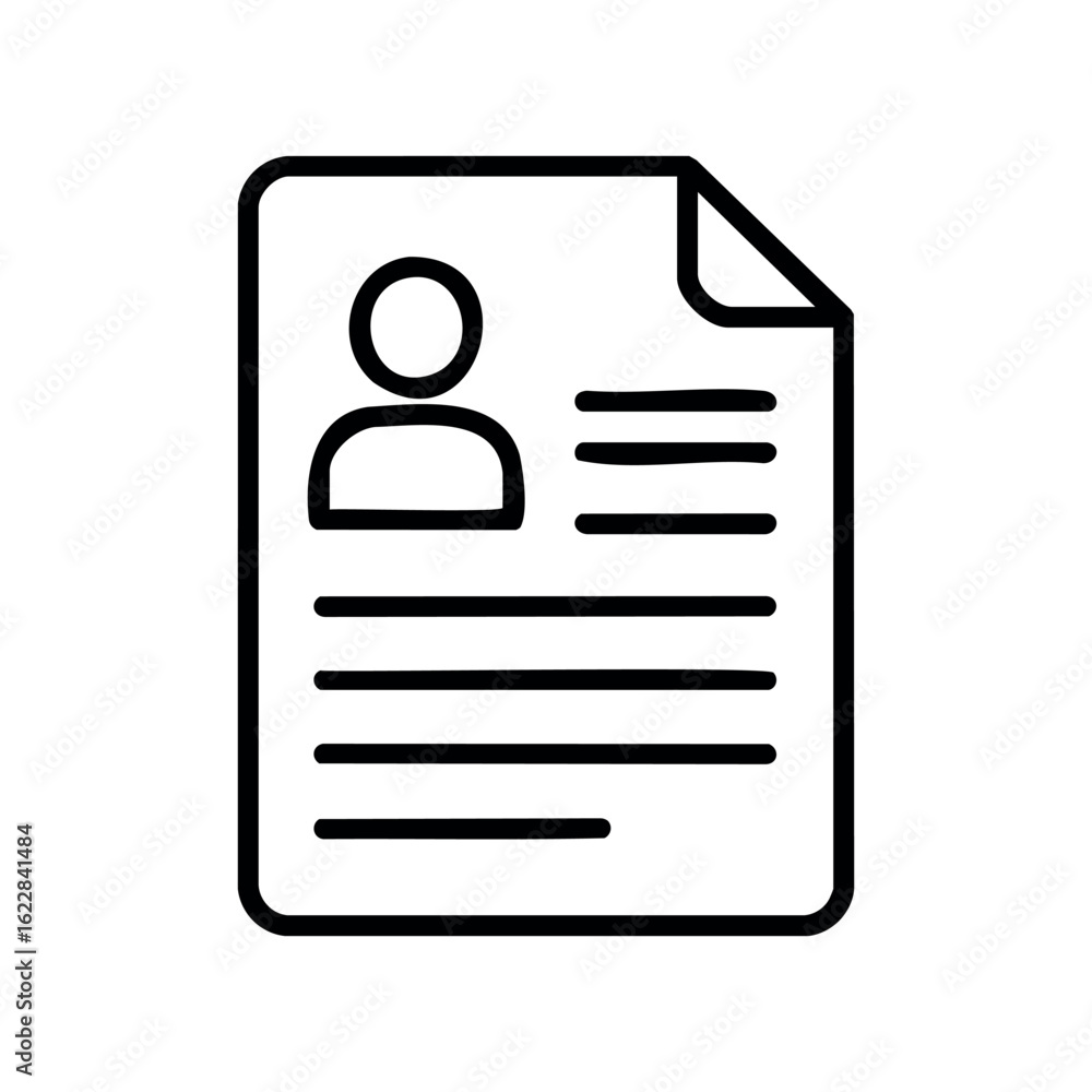 Aufkleber simple resume icon with document outline and profile silhouette – stock vector icon in line style