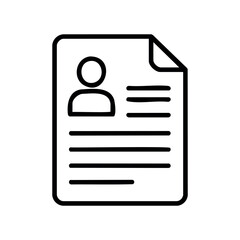 Simple resume icon with document outline and profile silhouette &ndash; stock vector icon in line style