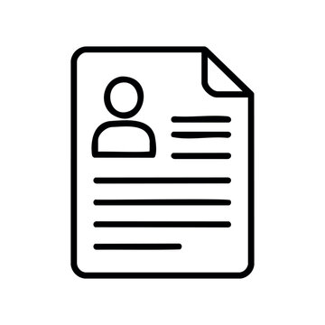 Simple resume icon with document outline and profile silhouette &ndash; stock vector icon in line style