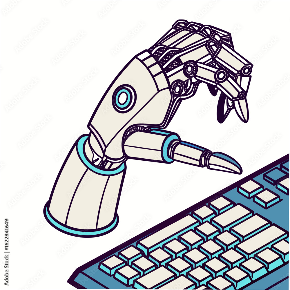 Aufkleber robotic hand typing on a computer keyboard with a modern design