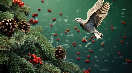 Closeup of a seagull flying above the sea with a flock of birds swimming on the waves