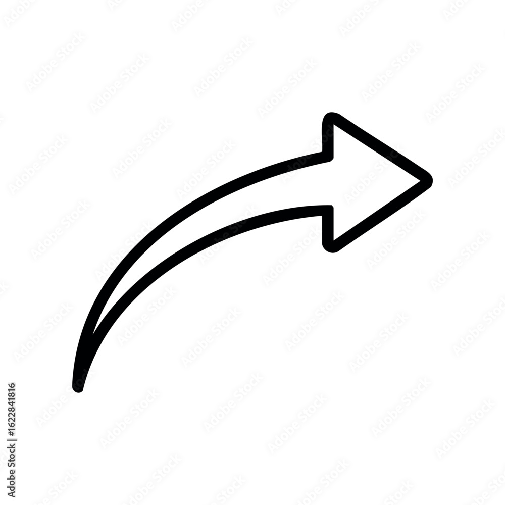 Poster curved upward arrow symbol pointing right – stock vector icon in line style
