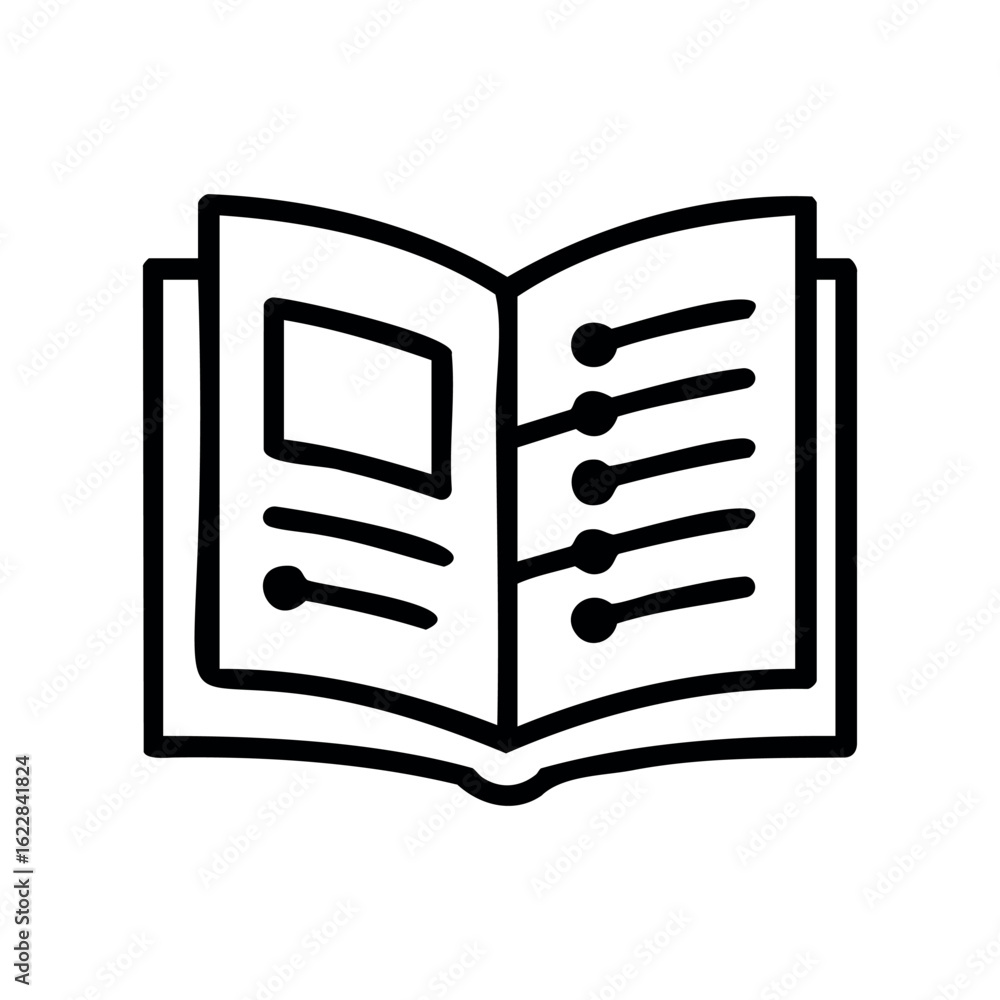 Poster open book icon with outline design for education and information – stock vector icon in line style