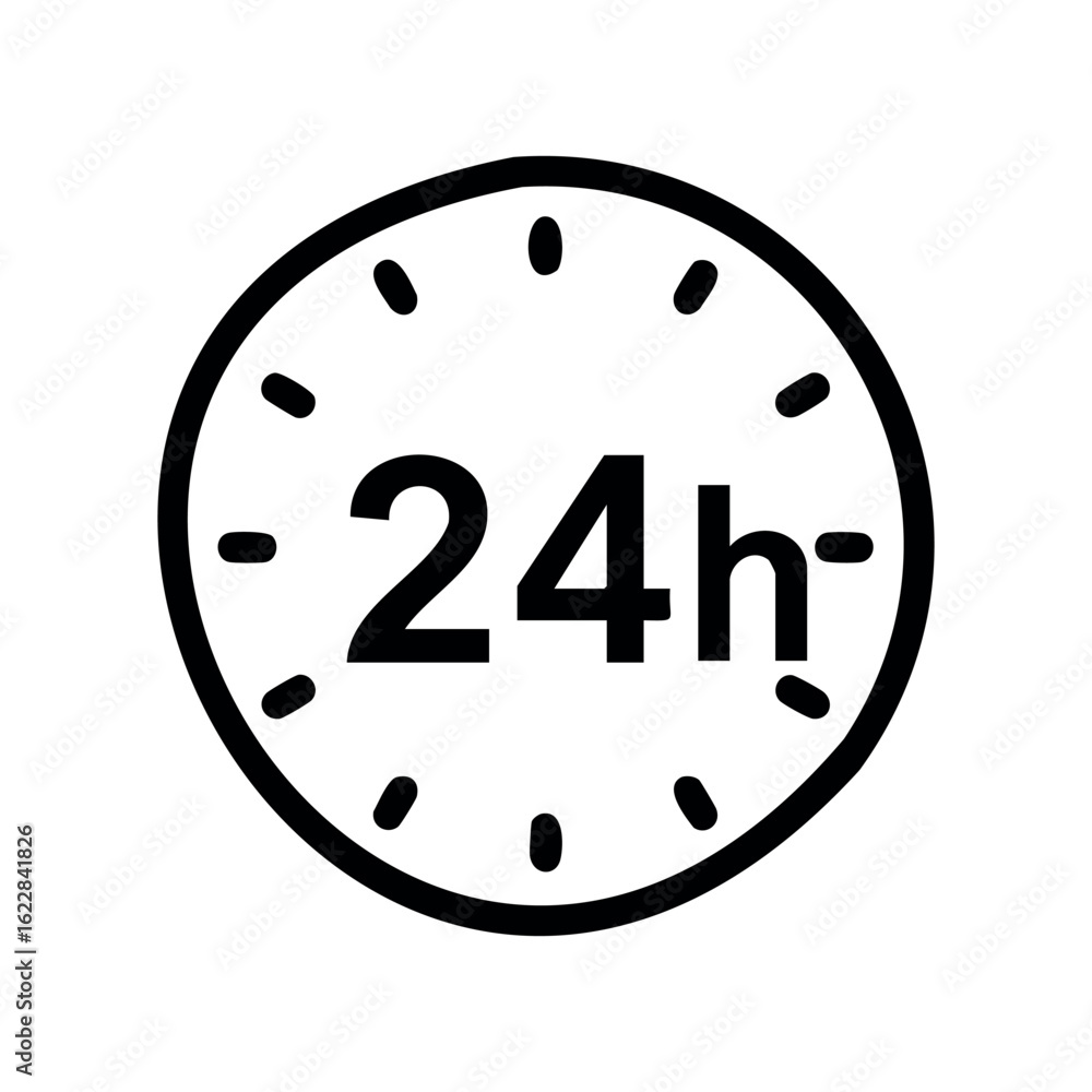 Poster 24-hour service symbol with bold black font and circular design – stock vector icon in line style