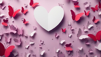 paper butterflies and hearts , happy valentine's day