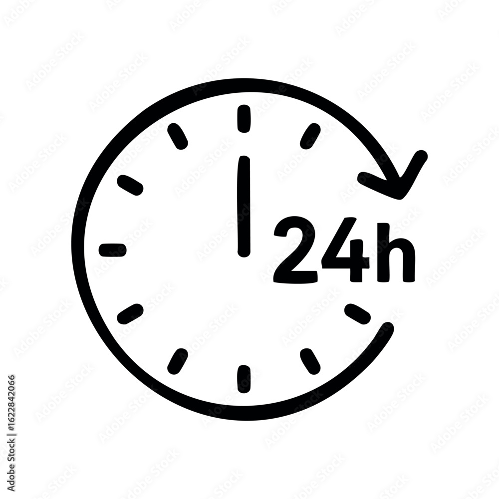 Poster 24-hour clock icon signifying continuous time – stock vector icon in line style