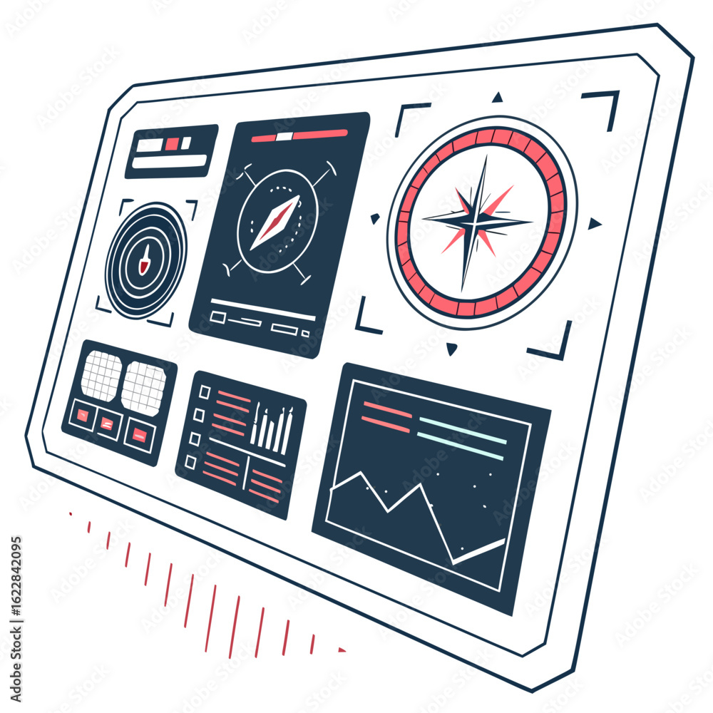 Poster futuristic navigation dashboard with compass and data displays
