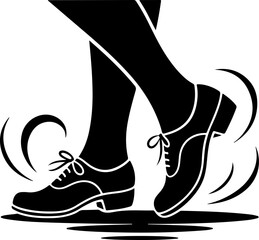 Black silhouette vector of a pair of dancing feet in traditional Bavarian shoes 