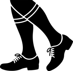 Black silhouette vector of a pair of dancing feet in traditional Bavarian shoes 