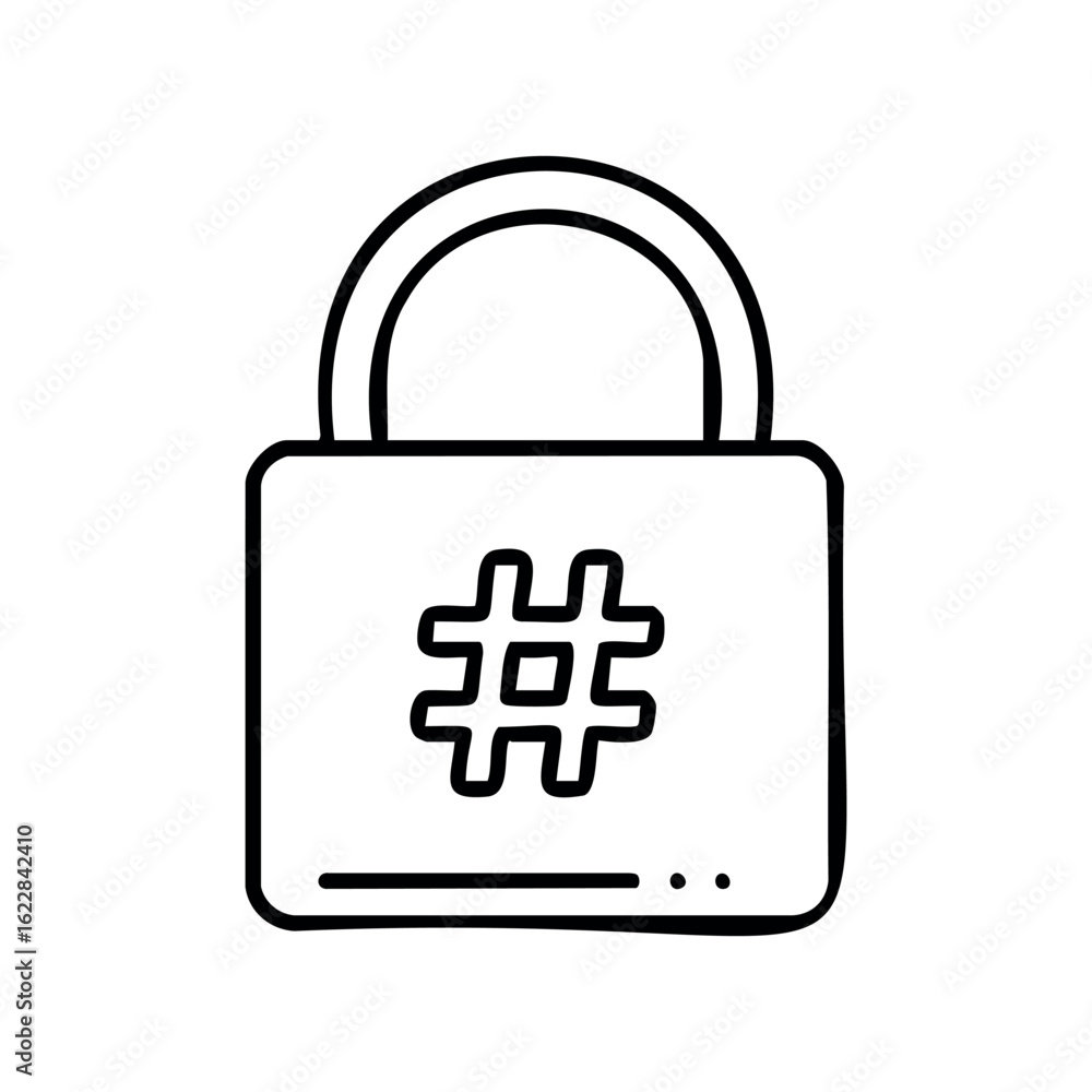 Poster simple outline of padlock with hashtag symbol on white – stock vector icon in line style