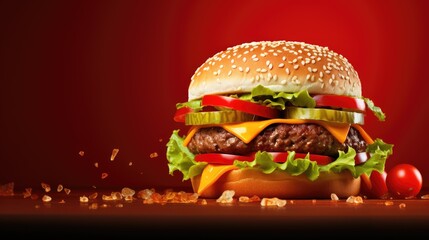 Fresh Hamburger on a Red Background