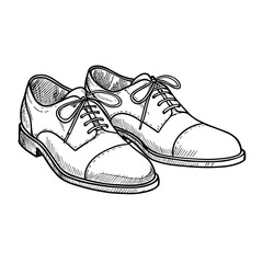Classic hand-drawn doodle sketch of elegant dress shoes on transparent background    