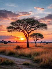 Serene sunset over African savanna