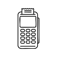 Line drawing of a handheld payment terminal with receipt – stock vector icon in line style