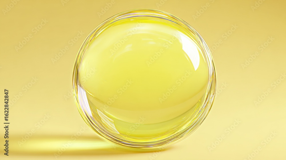 Poster translucent yellow sphere on soft background: minimalist design element for product mockups and crea