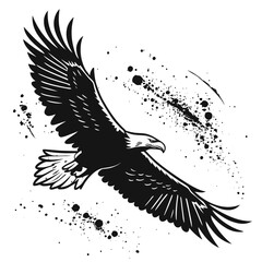 Stylized black eagle in flight with ink splatter effect