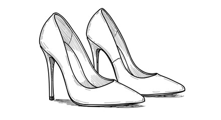 White high heeled shoes sketch illustration on transparent background  