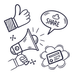 Doodle icons for social media marketing and communication