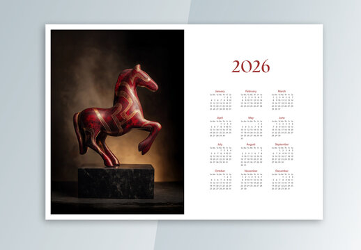 Poster Calendar Layout for Chinese New Year 2026 with Stylized Horse Illustration