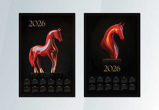 Poster Calendar Layout for Chinese New Year 2026 with Stylized Horse Illustration