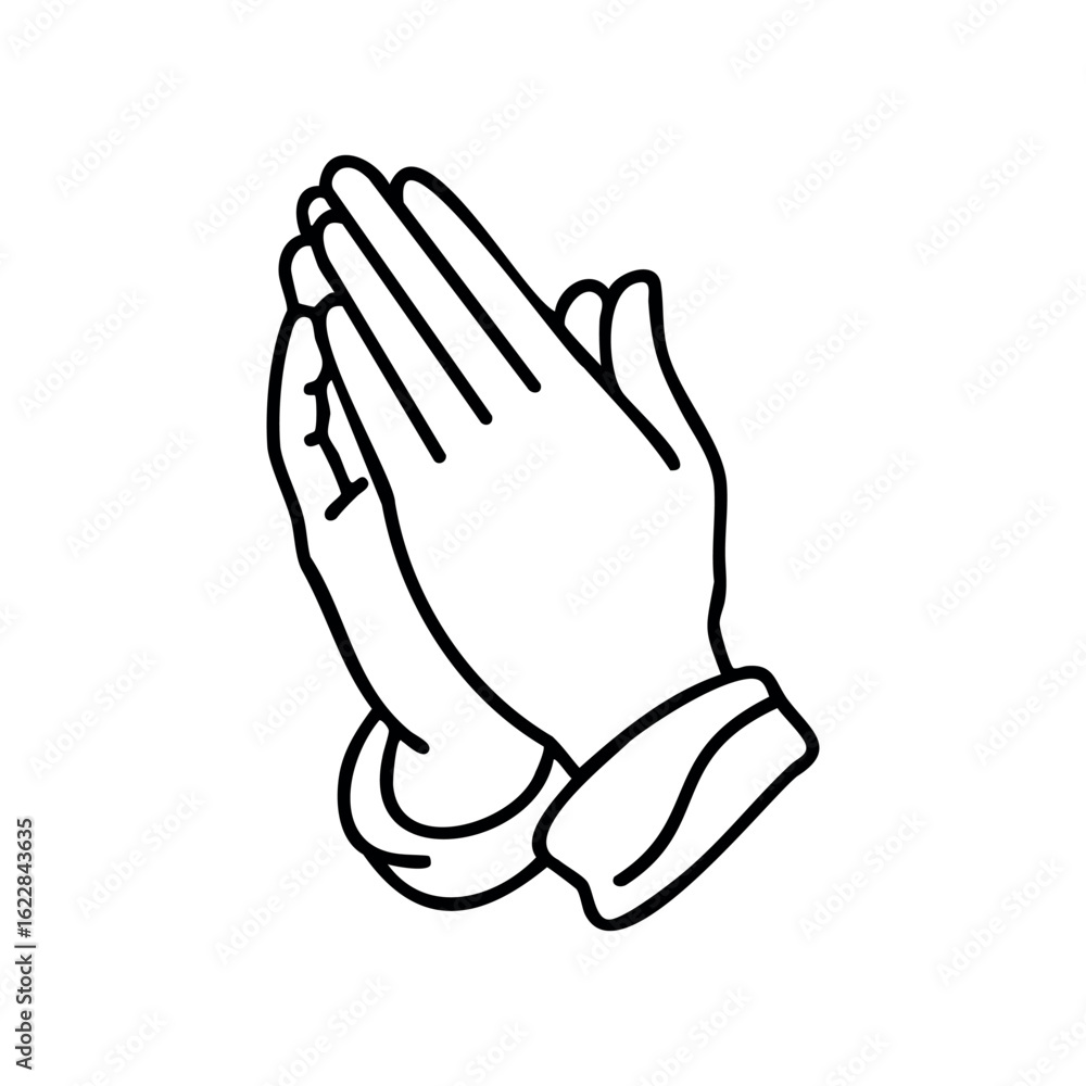 Poster outline drawing of prayer hands gesture in minimalistic style – stock vector icon in line style